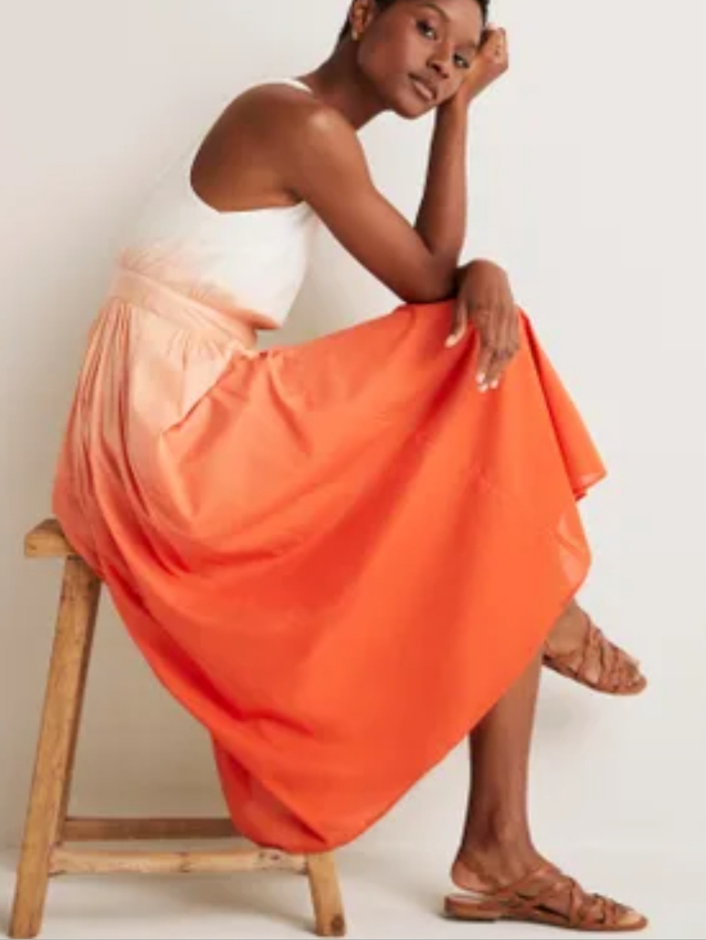 Boden Cotton One-Shoulder Ombre Midi Dress in White and Orange Size 10 - Picture 2 of 11